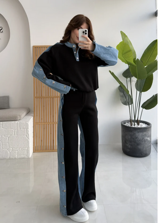 Felicity Black Denim Blend Brushed Trousers