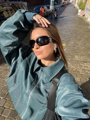 ARVERNA Oversized Contrast Deep Green Jacket