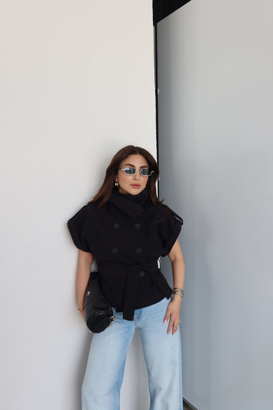 Double Sleeve Short Sleeve Jacket with Epaulets
