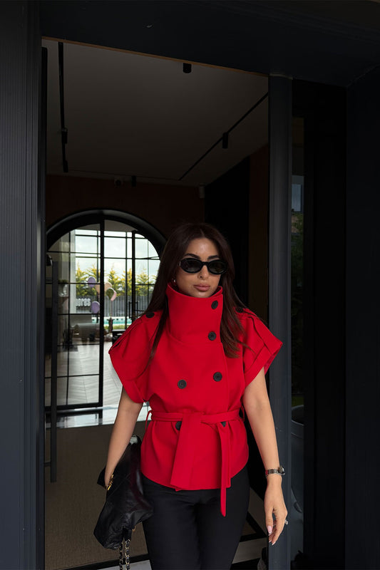 Double Sleeve Short Sleeve Jacket with Epaulets