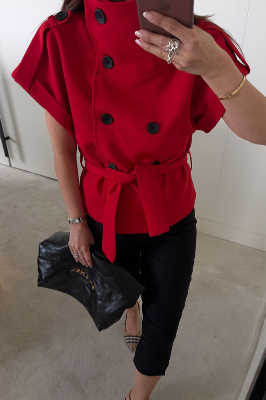 Double Sleeve Short Sleeve Jacket with Epaulets