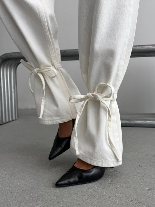 Bow Detail White Jeans