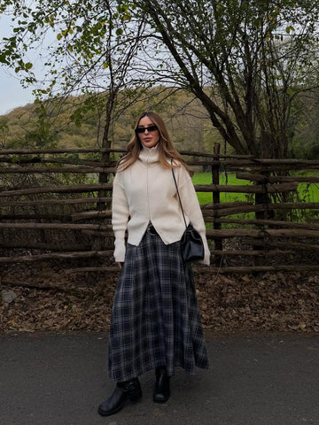 PLAID PATTERNED MIDI SKIRT
