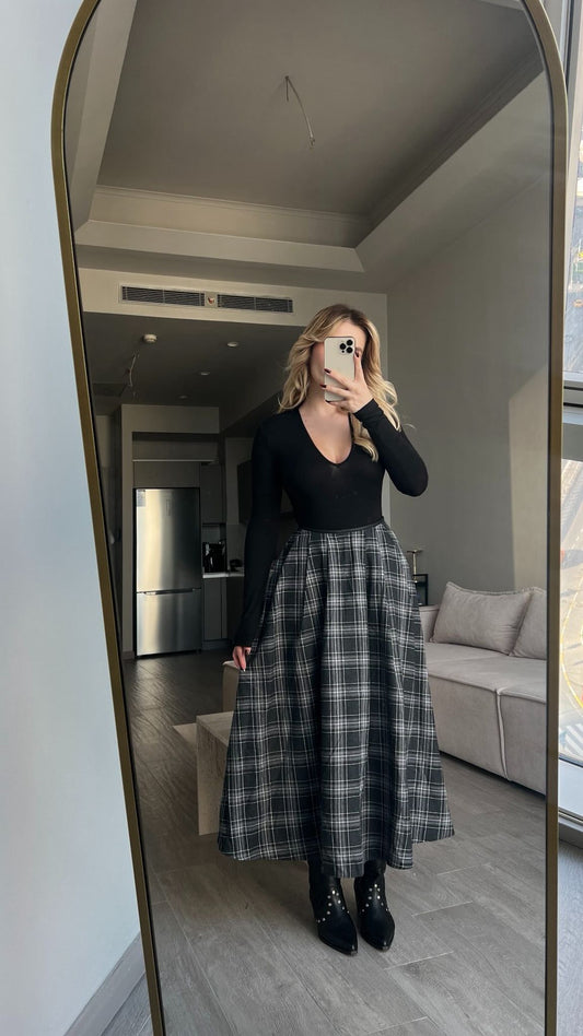 PLAID PATTERNED MIDI SKIRT