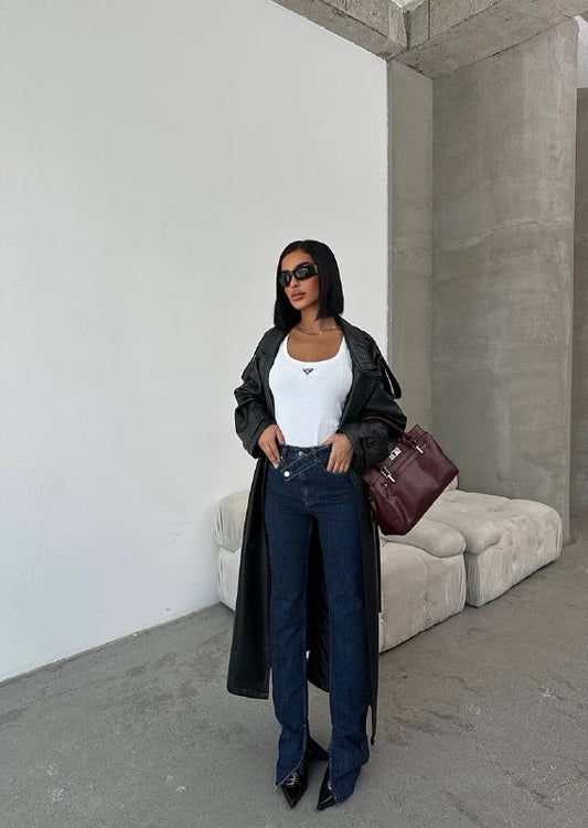 Double breasted high waist wide leg jeans