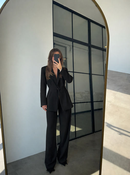 PREMIUM WAIST BELT BLACK TROUSERS