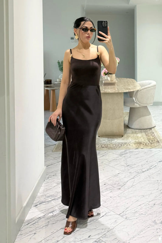 Elegant Satin Bias Brown Skirt