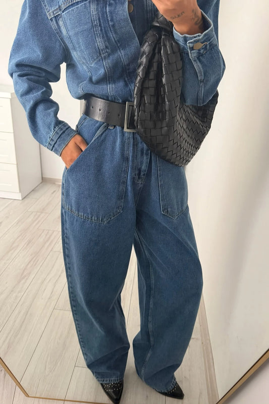 Avery Blue Denim Utility Jumpsuit