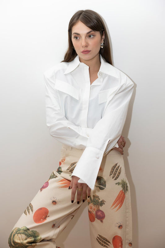 BUTTON-UP WITH PADDED SHOULDER SHIRT