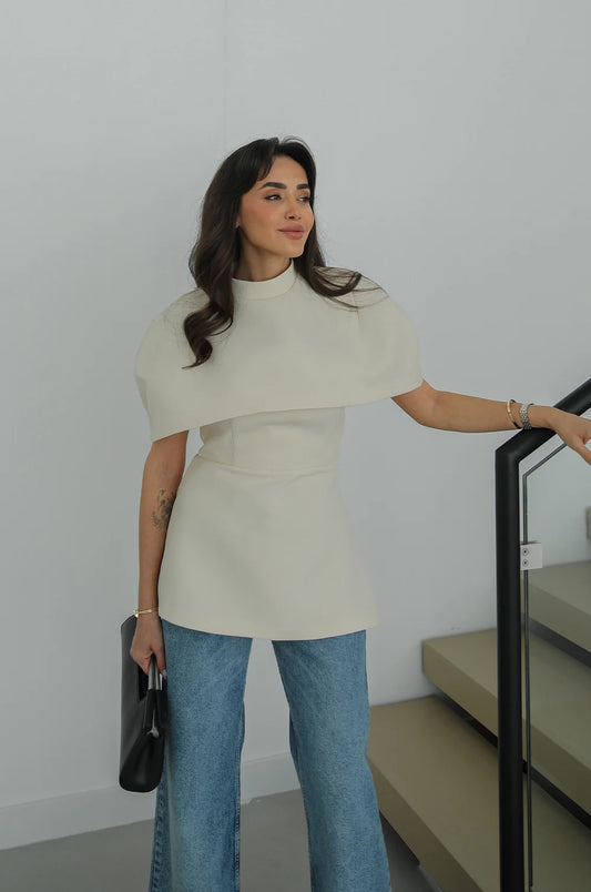 Off-White Blouse With Cape Detail On The Collar