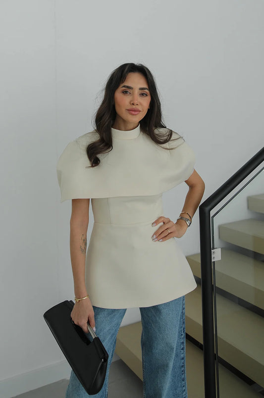 Off-White Blouse With Cape Detail On The Collar