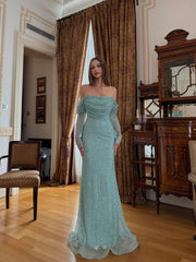 Ellinor Boat Neck Stone Evening Dress