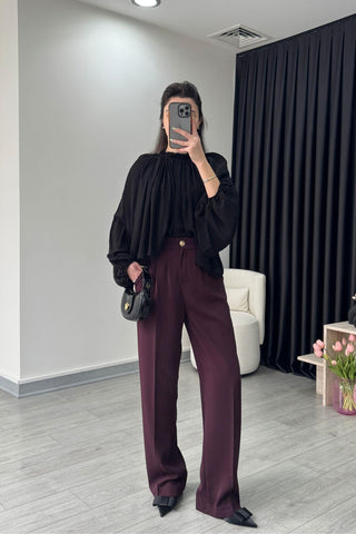 Crepe Gold Buttoned Pleated Palazzo Trousers