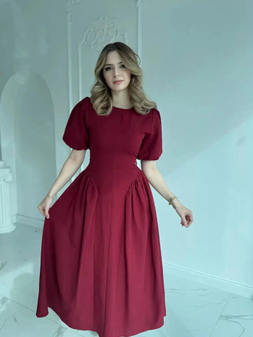 Burgundy Corset Side Balloon Dress