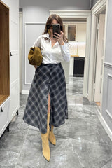 BELTED PLAID SKIRT