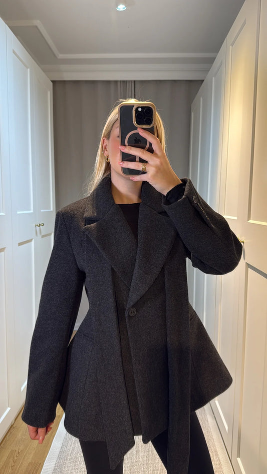 Dark Smoke Shawl Detailed Lined Premium Design Cashmere Jacket