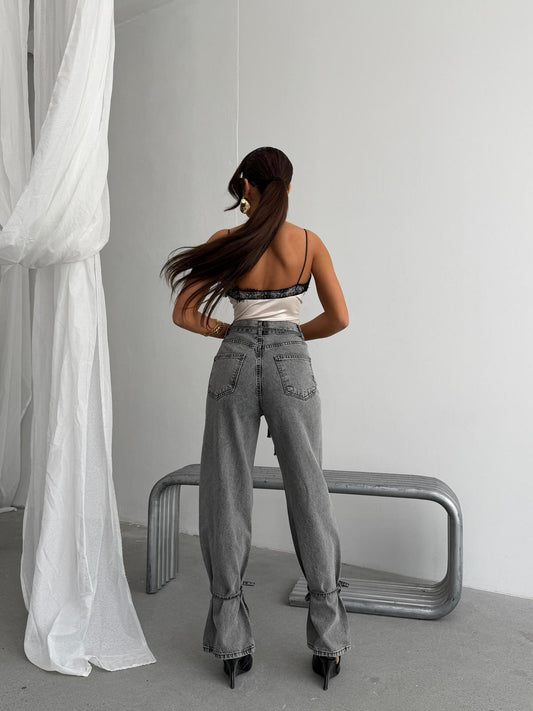 Bow Detail Grey Jeans