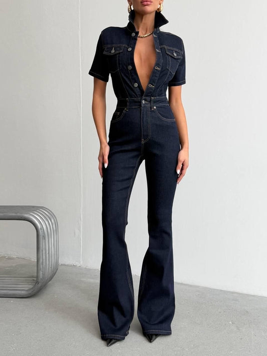 Navy Crush Denim Jumpsuit