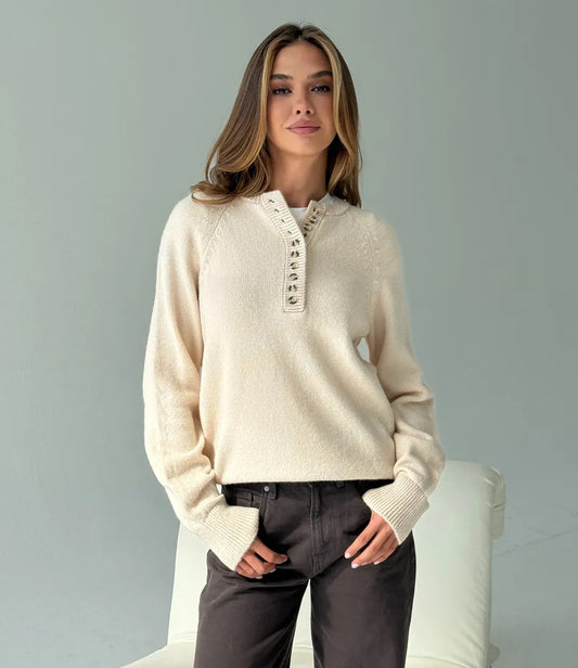 WOMEN HALF-BUTTONED WINTER KNITWEAR SWEATER