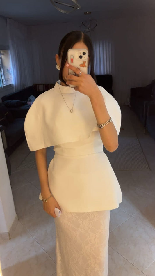 White Blouse With Cape Detail On The Collar