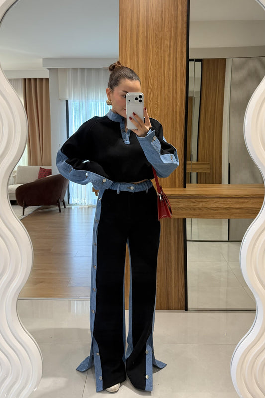 Felicity Black Denim Blend Brushed Trousers