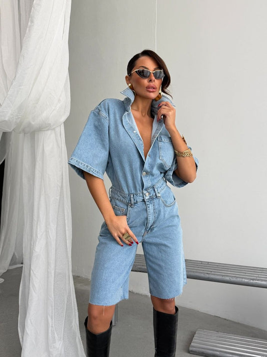 Washed Blue Utility Jumpsuit