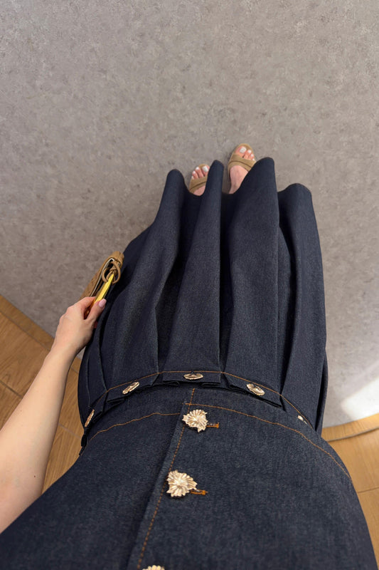 Gold Buttoned 3-Piece Designer Denim Set