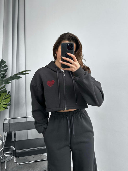 Anthracite Heart Embroidered Tracksuit