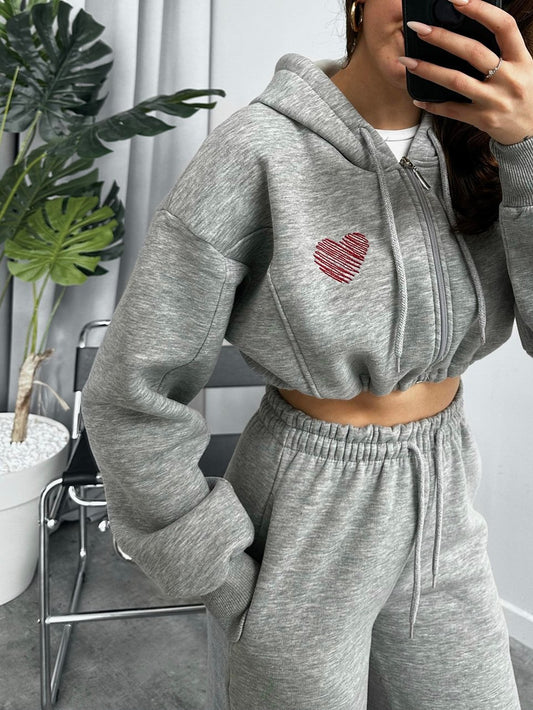 Melange Heart Embroidered Tracksuit