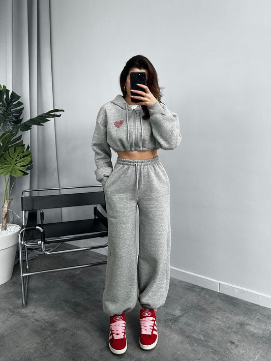 Melange Heart Embroidered Tracksuit