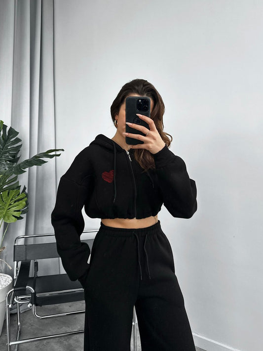 Black Heart Embroidered Tracksuit