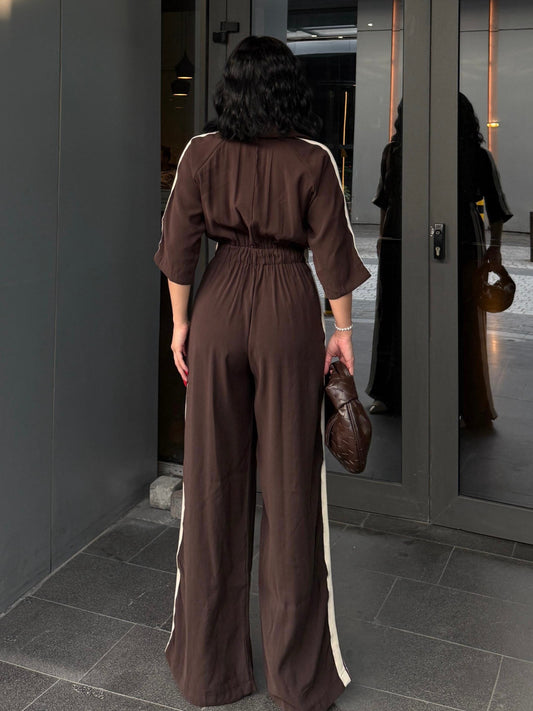 Seoul Khaki Striped Tencel Jumpsuit