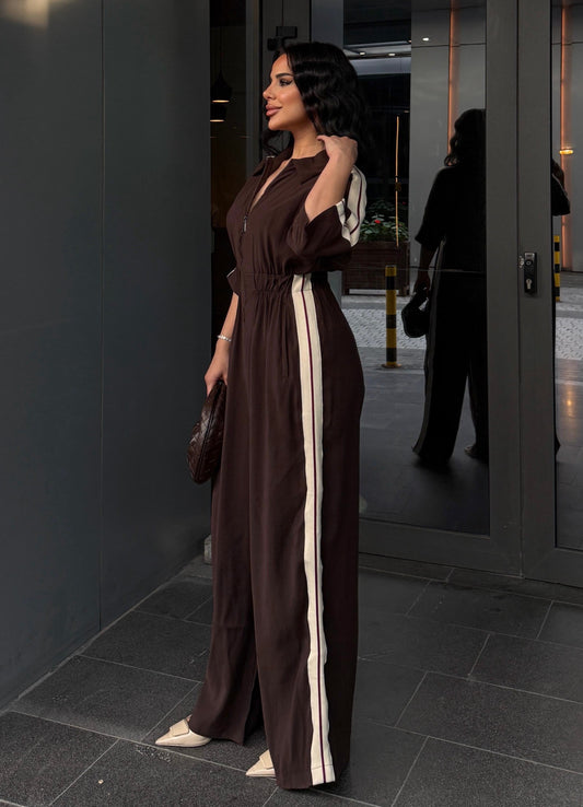 Seoul Khaki Striped Tencel Jumpsuit
