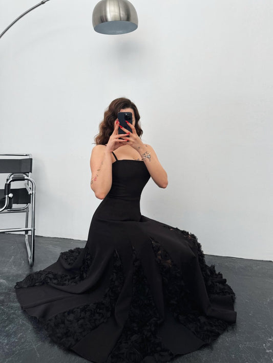 Black Strap with Rose Dress