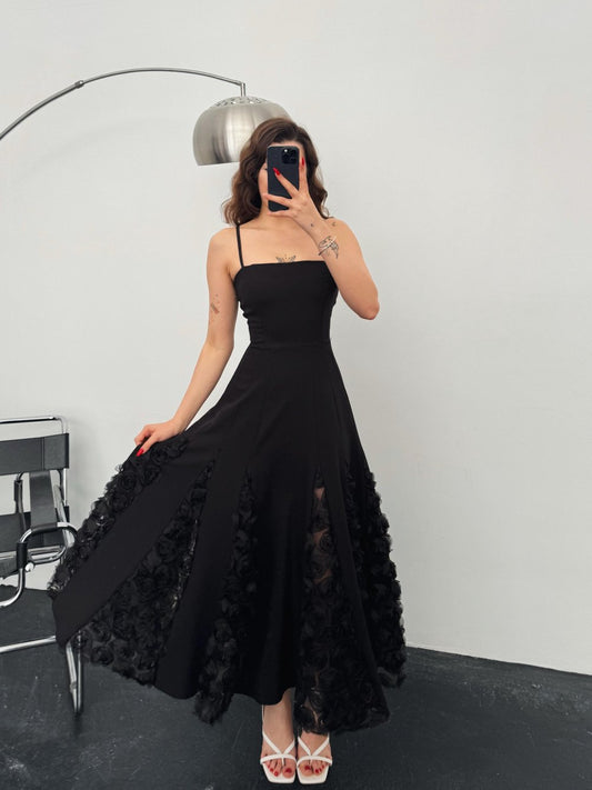 Black Strap with Rose Dress