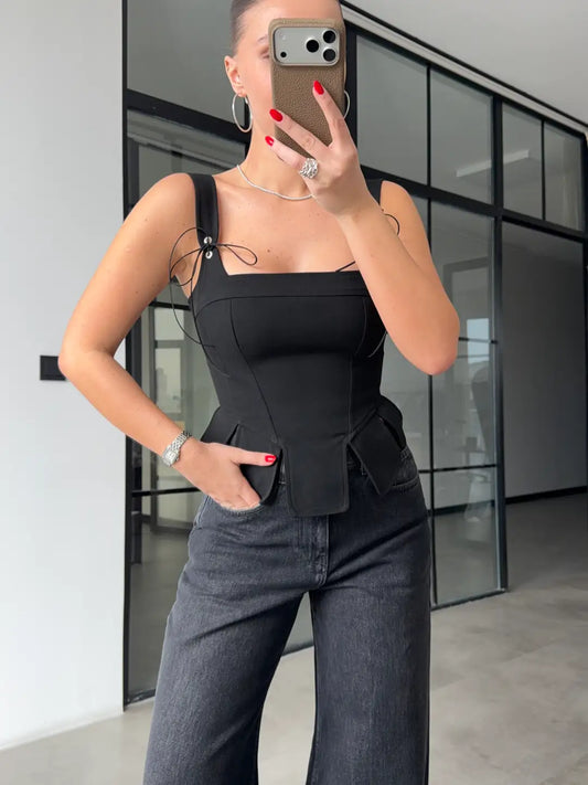 STRAP DETAIL CORSET BLOUSE