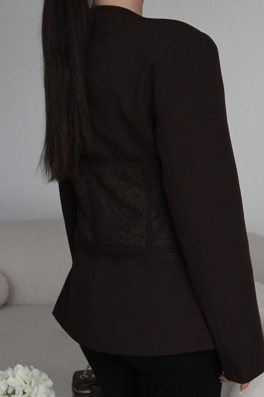 Lace Detail and V-Neck Design Blazer