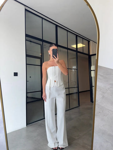 EKRU PALAZZO WITH COVER POCKET SUIT