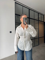 WHITE DESIGN WITH EYELET AND ROPE TIE SHIRT