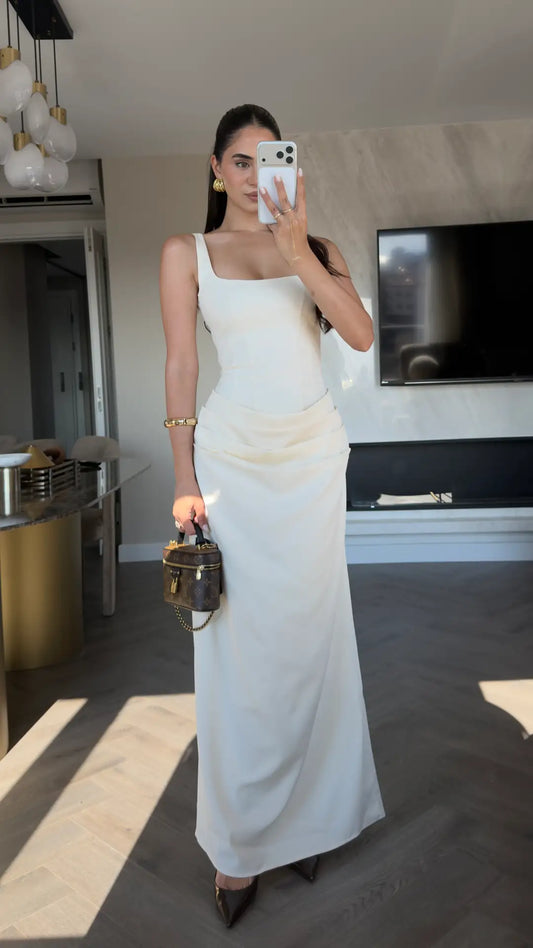 Beige Piran Long with Back Buckle and Scarf Dress