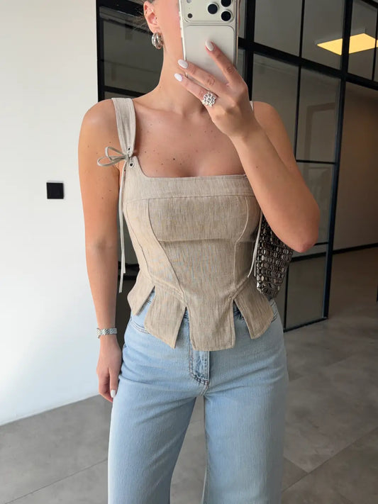 STRAP DETAIL CORSET BLOUSE