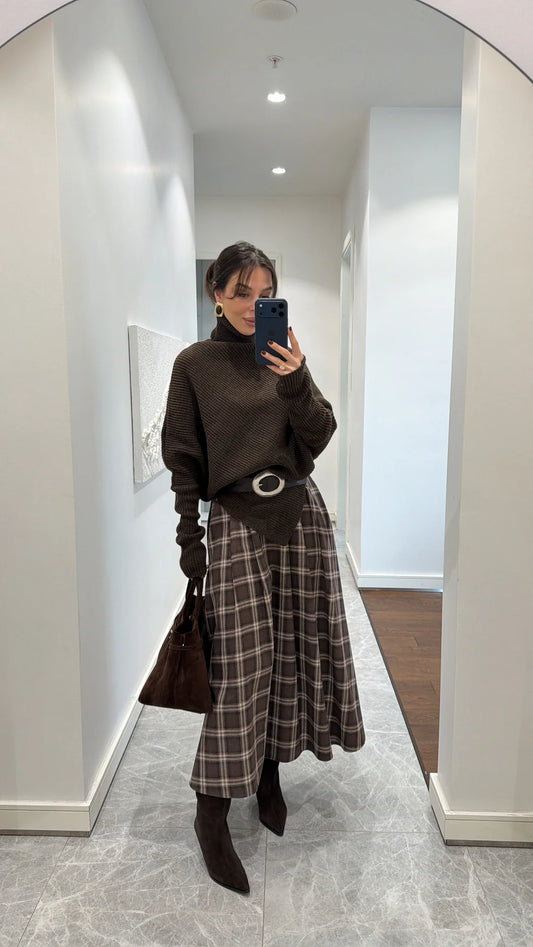 PLAID PATTERNED MIDI SKIRT