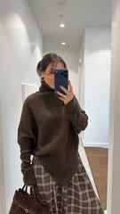 Dark Brown Turtleneck with V-Cut Hem Sweater