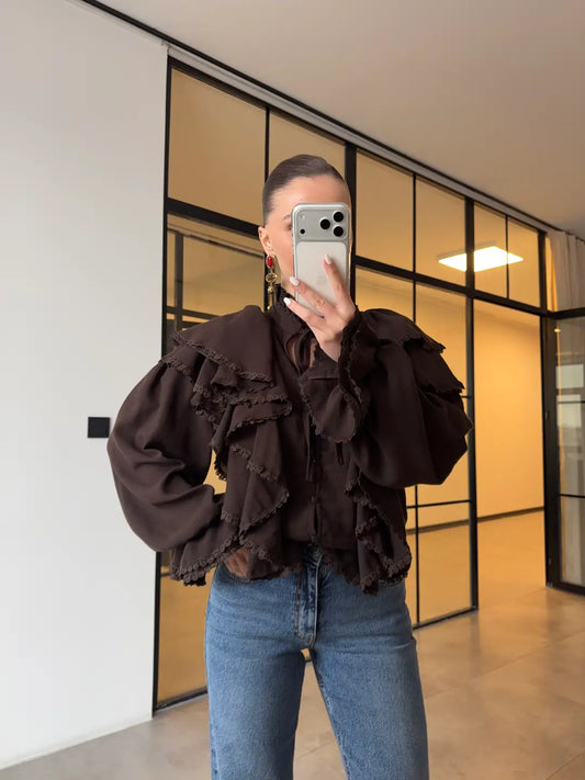 RUFFLED LACE EMBROIDERED BLOUSE