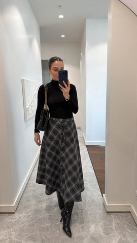 BELTED PLAID SKIRT