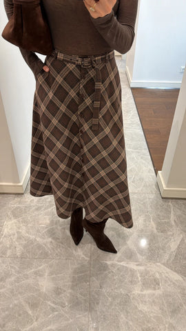 BELTED PLAID SKIRT
