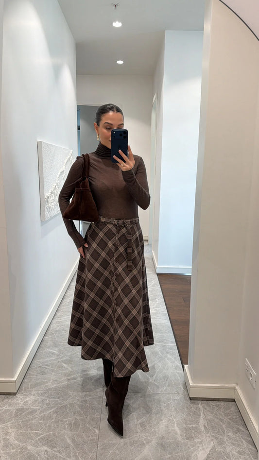 BELTED PLAID SKIRT