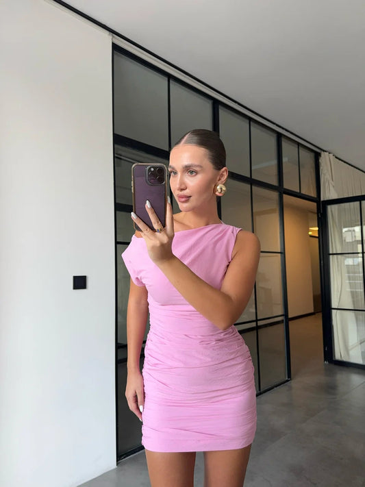 DRAPED ONE-SHOULDER DROP DRESS