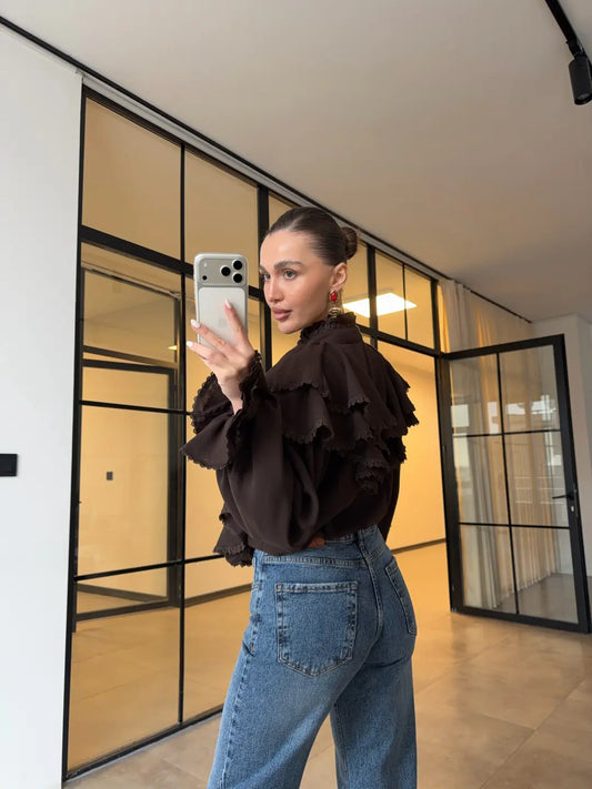 RUFFLED LACE EMBROIDERED BLOUSE