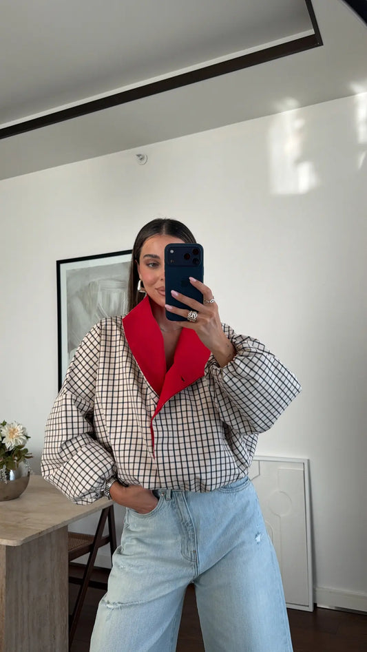Contrast Collar Check Bomber Jacket